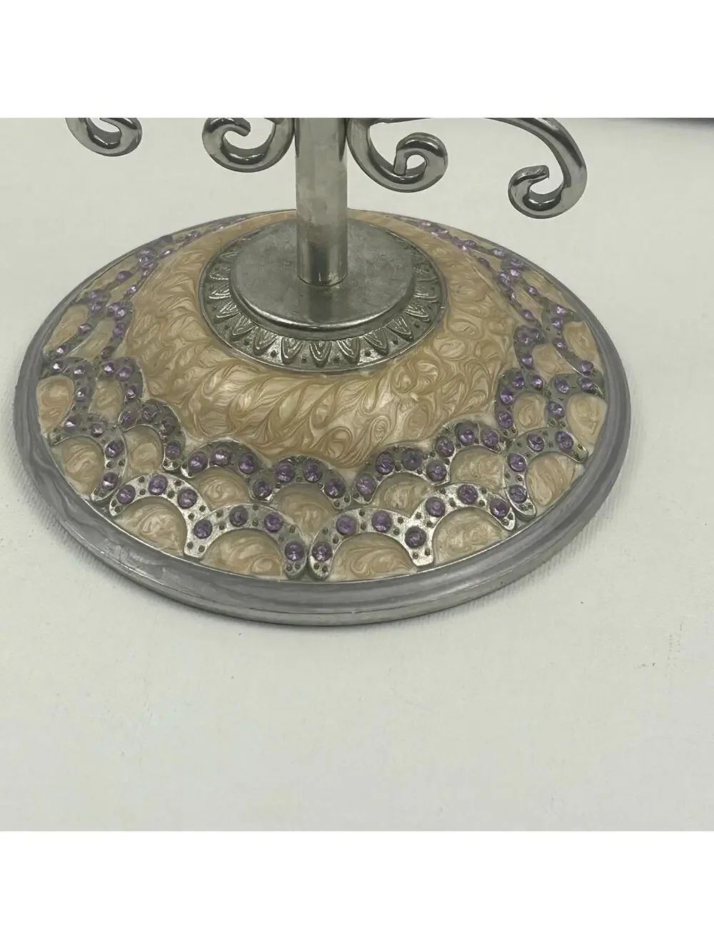 VTG Purple Enamel Lattice Jeweled Swivel Mirror Ornate Vanity Tabletop